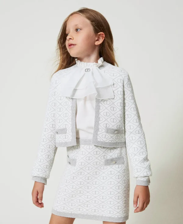 TWINSET Milano Jacken und Outerwear^Jacke Aus Jacquard-Strick Mit Oval Ts Zweifarbig Off White / Silber-Metallic