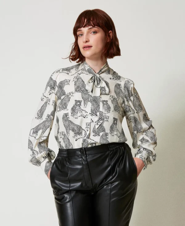 TWINSET Milano Blusen und Hemden^Jacquardhemd Mit Jaguarprint Jaguarprint Schwarz / Schneeweiß