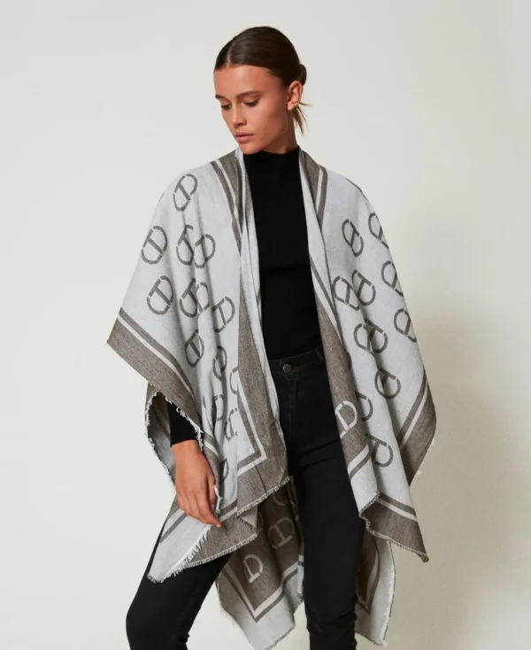 TWINSET Milano Ponchos^Jacquardponcho Mit Oval Ts Jacquard Oval T warmes Grau-Melange
