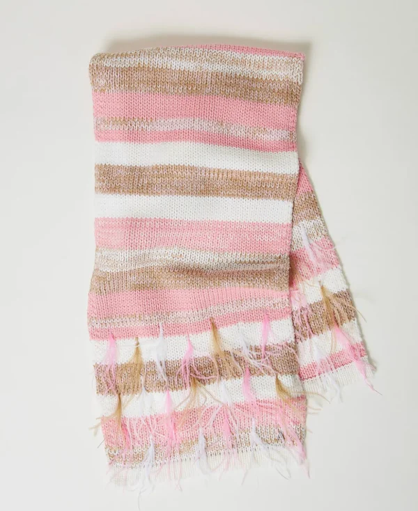 TWINSET Milano Schals^Jacquardschal Mit Federn Multicolor „Crystal Pink“-Rosa / „Cinnamon“-Braun / Weiß