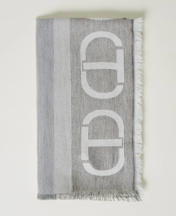 TWINSET Milano Schals^Jacquardstola Mit Oval Ts Jacquard-Streifen Schneeweiß / Warmes Grau-Melange