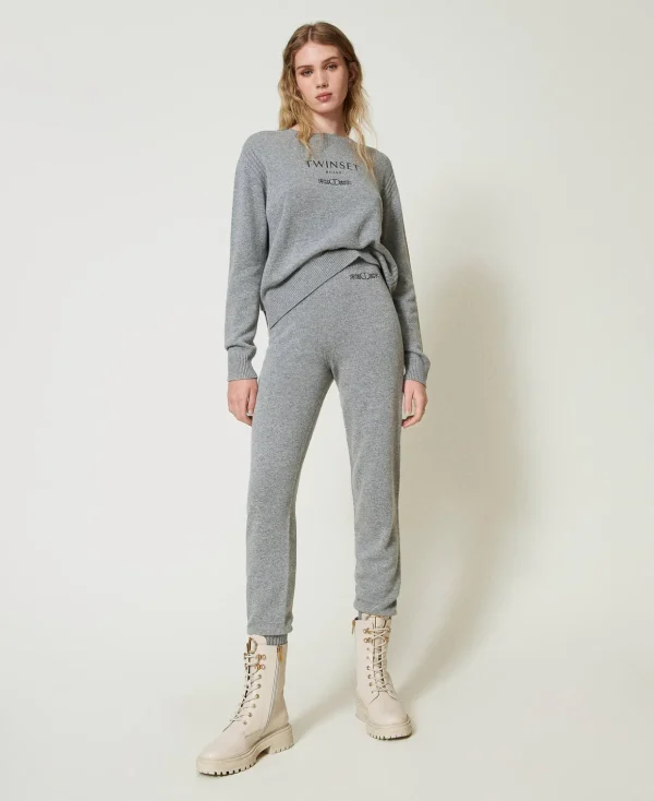 TWINSET Milano Joggers | Hosenanzüge und Kostüme^Joggers Aus Wollmischung Mit Sticklogo Warmes Grau-Melange