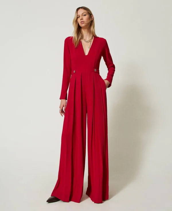 TWINSET Milano Jumpsuits | Maxikleider^Jumpsuit Aus Plissiertem Krepp Mit Knöpfen Venedigrot
