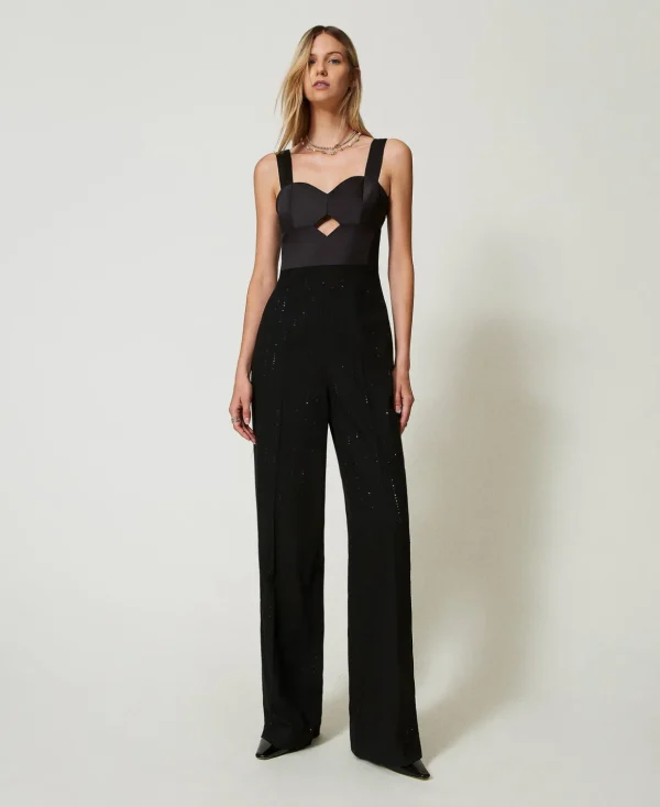 TWINSET Milano Jumpsuits | Elegante Kleider^Jumpsuit Aus Satin Und Tuch Mit Pailletten Schwarz