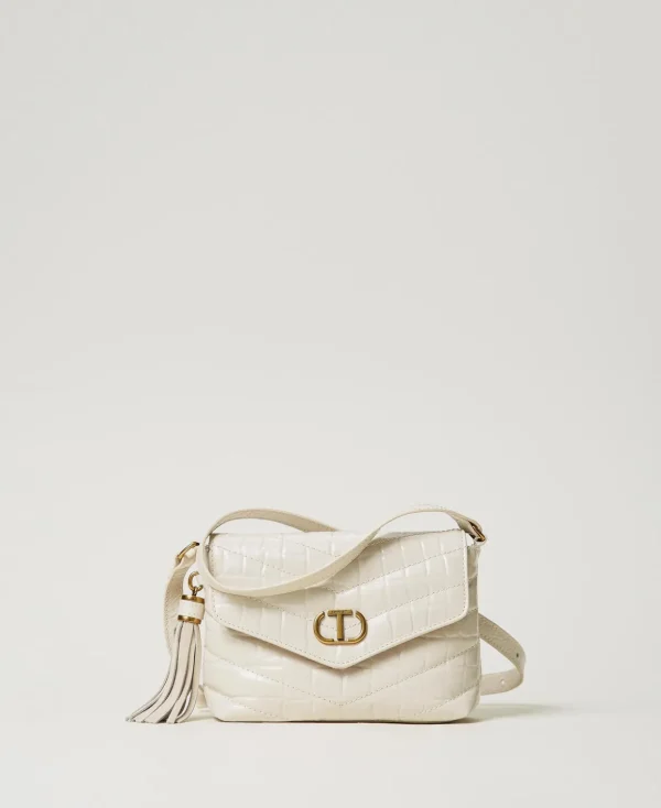 TWINSET Milano Minitaschen | Schultertaschen^Kleine Umhängetasche „Dreamy“ Aus Leder Mit Krokoprägung „White Cream“