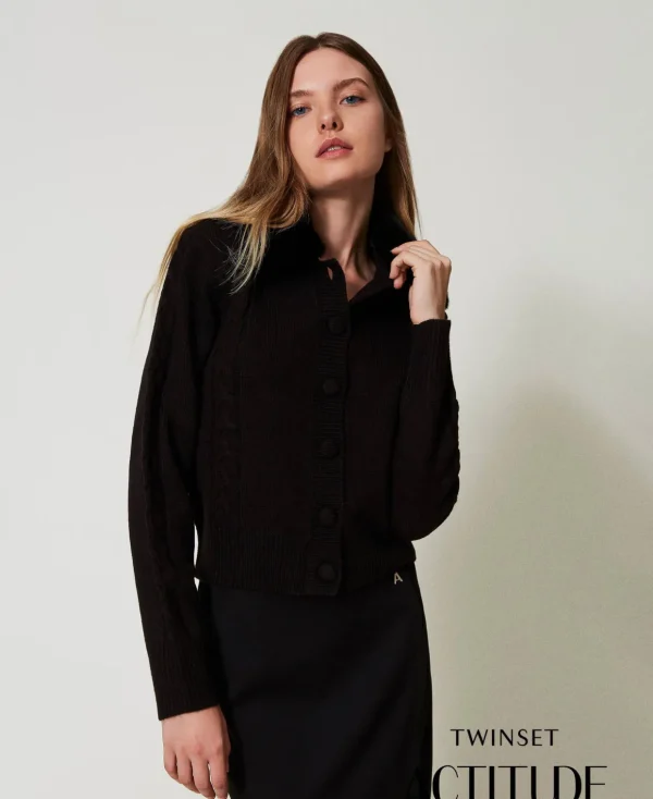 TWINSET Milano Pullover und Cardigans^Kurzer Cardigan Mit Kragen Aus Pelzimitat Schwarz
