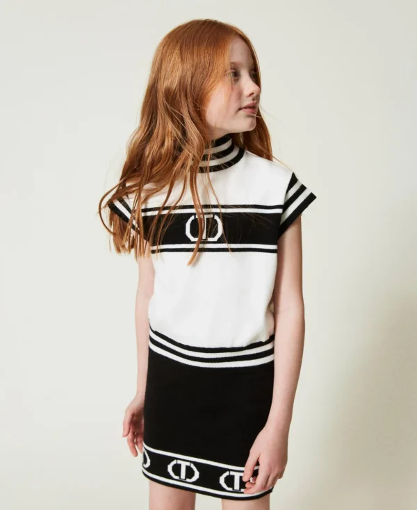 TWINSET Milano Röcke^Kurzer Strickrock Mit Oval Ts Aus Jacquard Zweifarbig Schwarz / Off White
