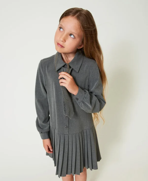 TWINSET Milano Kleider^Kurzes Flanellkleid Mit Krawatte Mittelgrau-Melange