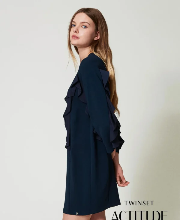 TWINSET Milano Kurze Kleider^Kurzes Kleid Aus Cady Mit Volant Marineblau