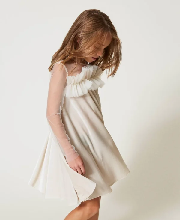 TWINSET Milano Kleider^Kurzes Kleid Aus Chenille Und Tüll Mattweiß