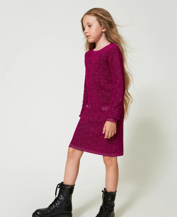TWINSET Milano Kleider^Kurzes Kleid Aus Jacquard-Strick Mit Oval Ts Zweifarbig Magentaviolett/ Orchideenpink