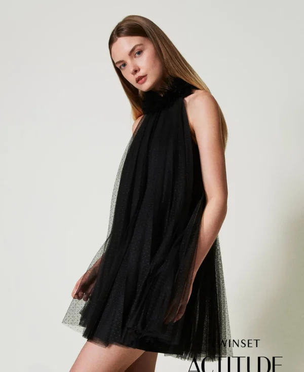 TWINSET Milano Elegante Kleider | Kurze Kleider^Kurzes Kleid Aus Plissiertem Tüll Schwarz