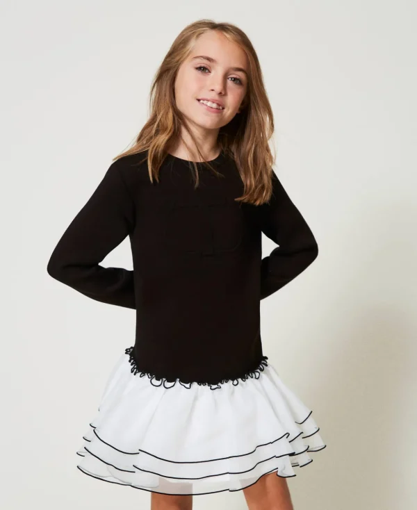 TWINSET Milano Kleider^Kurzes Kleid Aus Scuba Und Organza Zweifarbig Schwarz / Off White