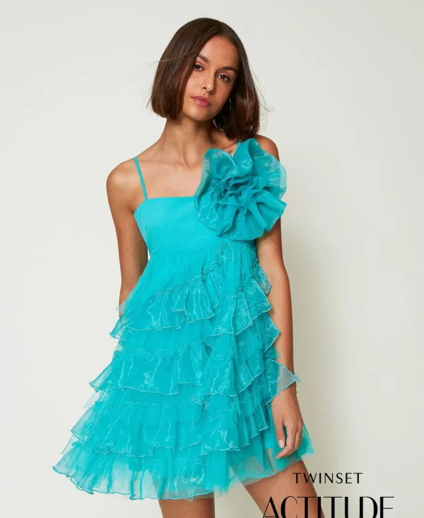 TWINSET Milano Elegante Kleider | Kurze Kleider^Kurzes Kleid Aus Tüll Und Organza „Tropical Emerald“-Grün