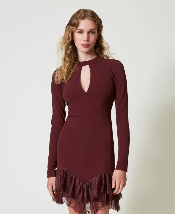TWINSET Milano Elegante Kleider | Kurze Kleider^Kurzes Kleid Mit Plissierten Tüllvolants „Plum Wine“-Rot
