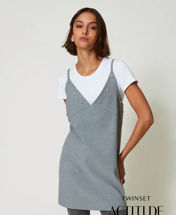 TWINSET Milano Kurze Kleider | Festliche Kleider^Kurzes Kleid Mit Stickereien Und T-Shirt Graumelange