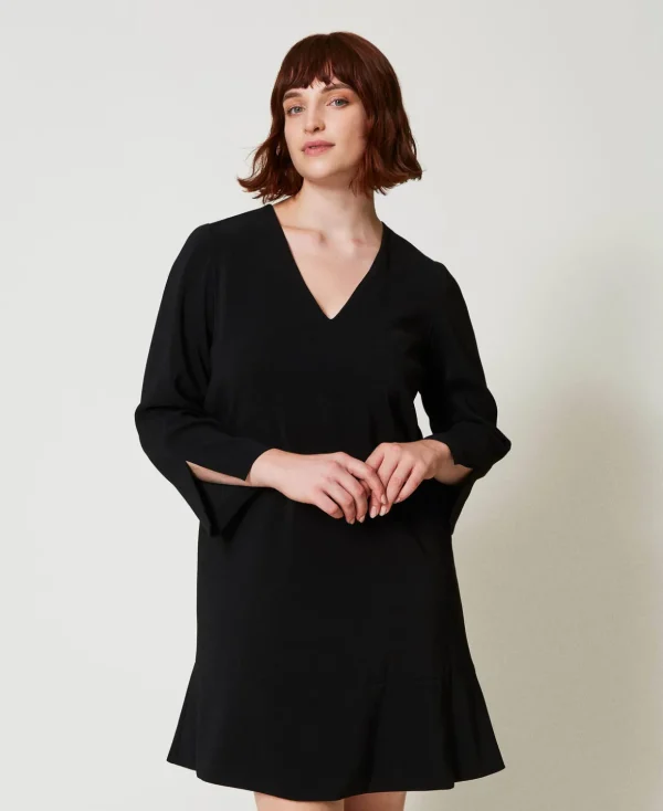 TWINSET Milano Kurze Kleider | Festliche Kleider^Kurzes Kleid Mit Volant Und „Oval T“-Kettchen Schwarz