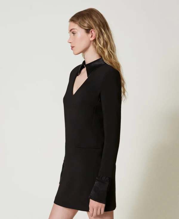 TWINSET Milano Elegante Kleider | Kurze Kleider^Kurzes Kreppkleid Mit Satindetails Schwarz