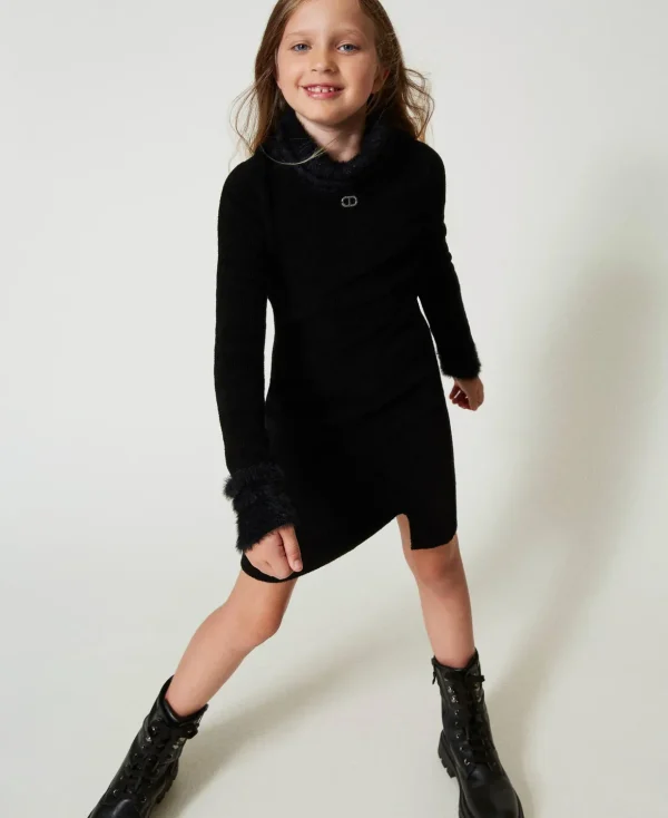 TWINSET Milano Kleider^Kurzes Strickkleid In Pelzoptik Schwarz