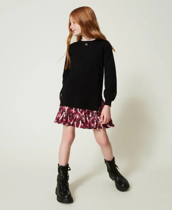 TWINSET Milano Kleider^Kurzes Strickkleid Mit Bedrucktem Einsatz Schwarz