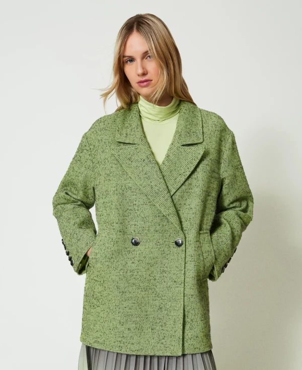 TWINSET Milano Mäntel und Trenchcoats^Kurzmantel Mit Zweifarbigem Fischgrat Zweifarbig „Soft Lime“-Grün / Mittelgrau-Melange
