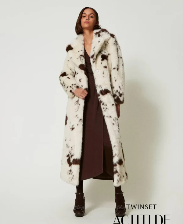 TWINSET Milano Mäntel und Trenchcoats^Langer Mantel Aus Pelzimitat Weiß / Molé Cow