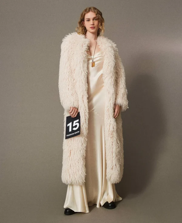 TWINSET Milano Mäntel und Trenchcoats^Langer Mantel Aus Pelzimitat „White Cream“