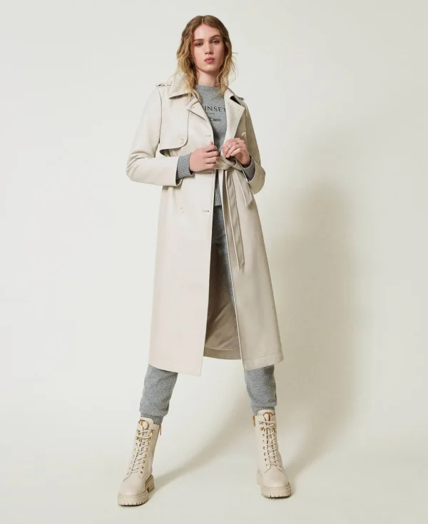 TWINSET Milano Mäntel und Trenchcoats^Langer Trenchcoat Mit Beschichtung Und Gürtel „Old White“