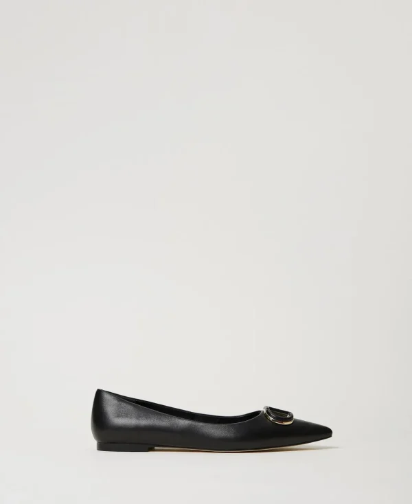 TWINSET Milano Flache Schuhe | Ballerinas und Mokassins^Lederballerina Mit Oval T Schwarz