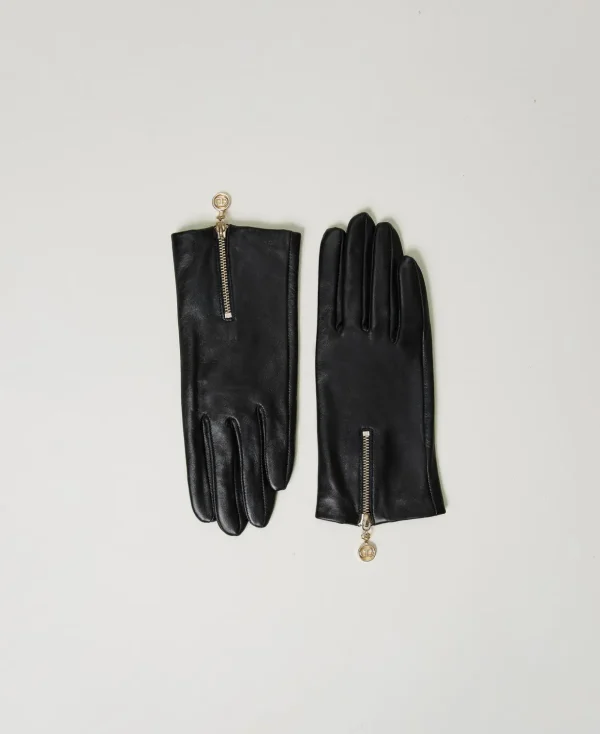 TWINSET Milano Handschuhe^Lederhandschuhe Mit Reißverschluss Und Oval T Schwarz