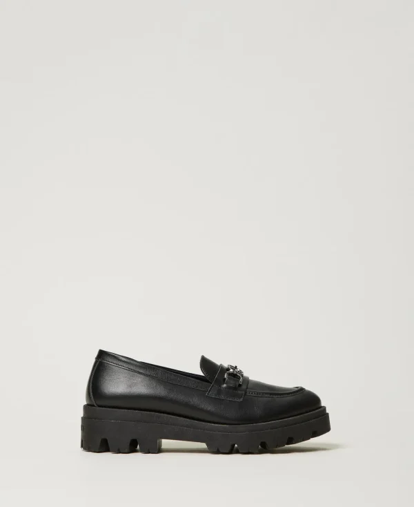 TWINSET Milano Schuhe^Ledermokassin Mit Oval T Schwarz