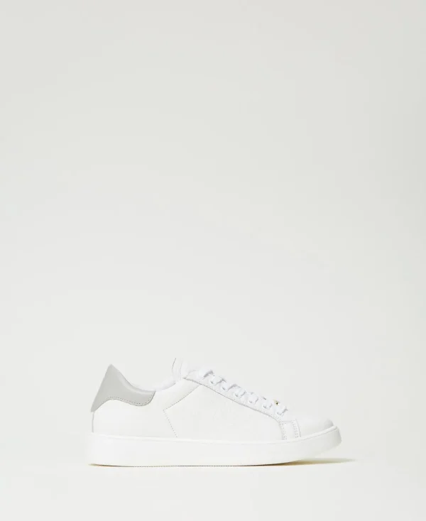 TWINSET Milano Flache Schuhe | Sneakers^Ledersneaker Mit Oval T Zweifarbig Optisches Weiß / Perlgrau