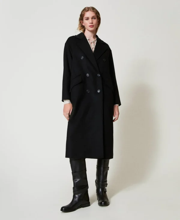 TWINSET Milano Mäntel und Trenchcoats^Locker Geschnittener Mantel Aus Wollmischung Schwarz