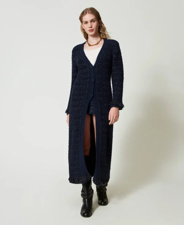TWINSET Milano Mäntel und Trenchcoats | Pullover und Cardigans^Longcardigan Aus Jacquard Mit Karomuster Karo-Jacquard Klassisches Hellblau