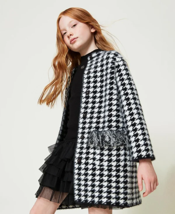 TWINSET Milano Jacken und Outerwear^Mantel Aus Jacquard-Strick Mit Hahnentrittmuster Zweifarbig Schwarz / Off White