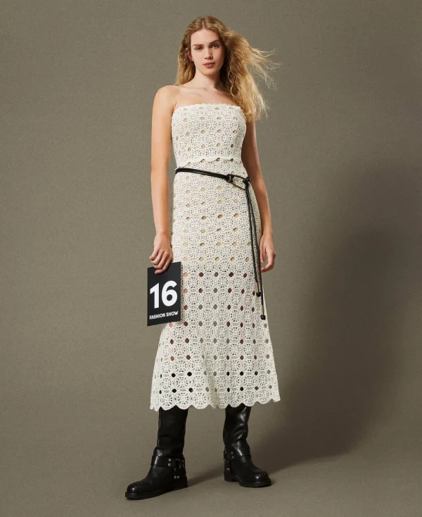 TWINSET Milano Elegante Kleider | Maxikleider^Maxibustierkleid Aus Häkelarbeit Weiß Schnee