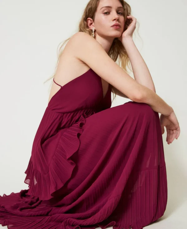 TWINSET Milano Elegante Kleider | Maxikleider^Maxikleid Aus Plissiertem Georgette „Red Plum“-Violett