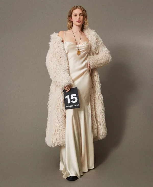 TWINSET Milano Elegante Kleider | Maxikleider^Maxikleid Aus Satin Aus Seidenmischung „Butter Cookie“-Weiß