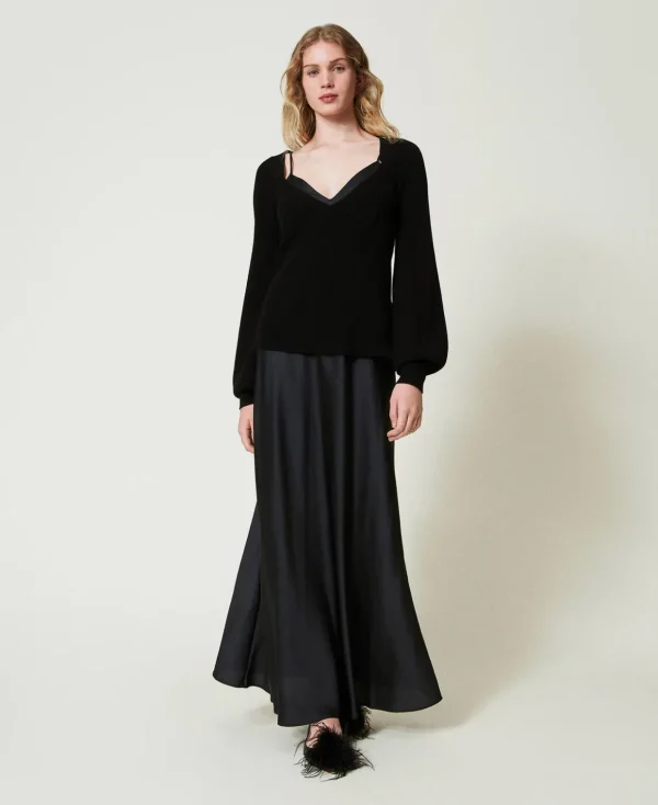 TWINSET Milano Elegante Kleider | Strickkleider^Maxi-Slipdress Mit Pullover Schwarz