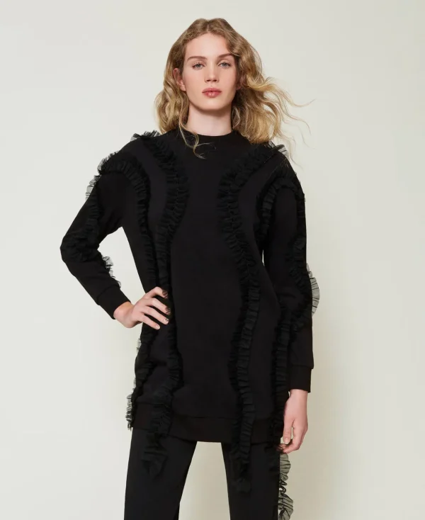 TWINSET Milano Sweatshirts und -jacken^Maxisweatshirt Mit Tüllvolants Schwarz