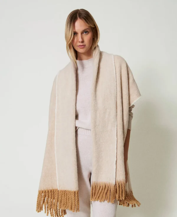 TWINSET Milano Ponchos^Melierter Poncho Mit Fransen „Sandy Brown“