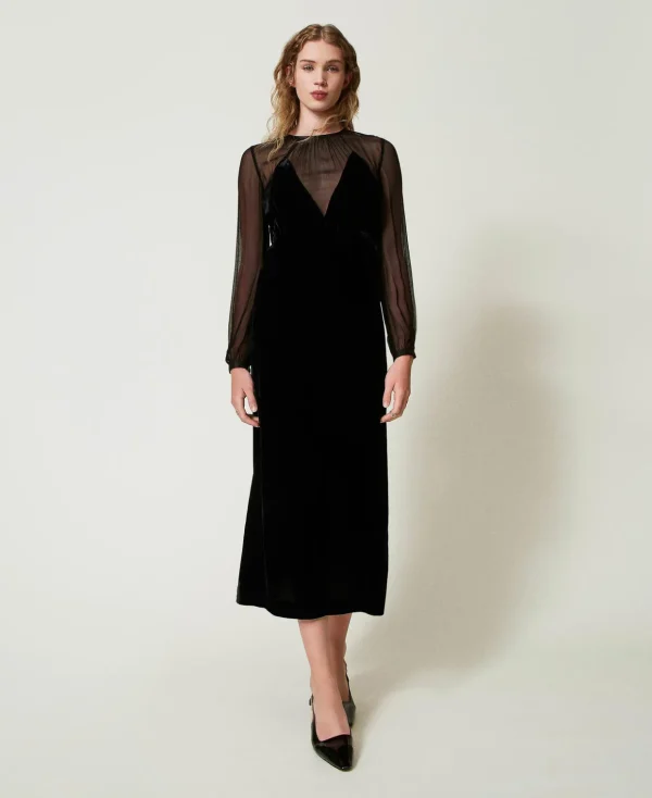 TWINSET Milano Elegante Kleider | Midikleider^Midikleid Aus Chiffon Und Samt Schwarz
