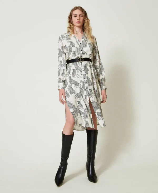TWINSET Milano Festliche Kleider | Midikleider^Midikleid Aus Jacquard Mit Jaguarprint Jaguarprint Schwarz / Schneeweiß