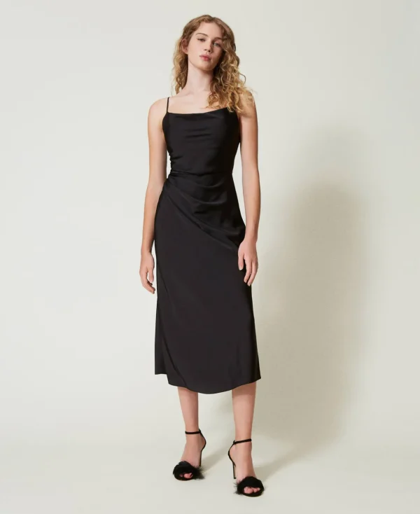 TWINSET Milano Elegante Kleider | Midikleider^Midikleid Aus Satin Mit Faltenwurf Schwarz