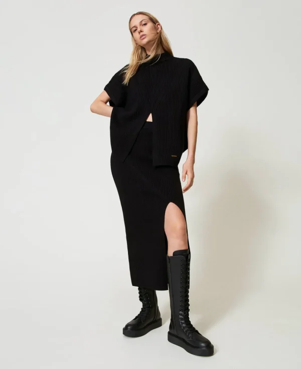 TWINSET Milano Röcke | Hosenanzüge und Kostüme^Midikleid Im Rippenstrick Schwarz