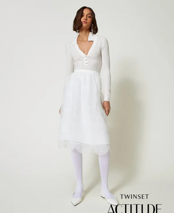 TWINSET Milano Röcke | Hosenanzüge und Kostüme^Midirock Aus Organza Mit Stickereien White Sahne