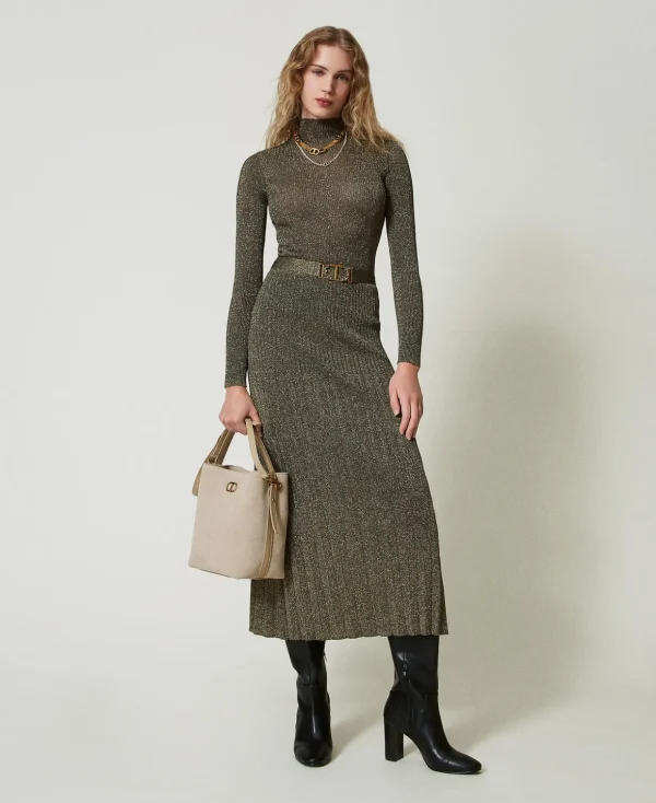 TWINSET Milano Röcke | Hosenanzüge und Kostüme^Midi-Strickrock Mit Lurex Zweifarbig Dunkles Taupe / Gold