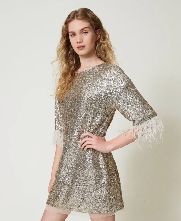 TWINSET Milano Elegante Kleider | Kurze Kleider^Minikleid Mit Alloverpailletten Platin