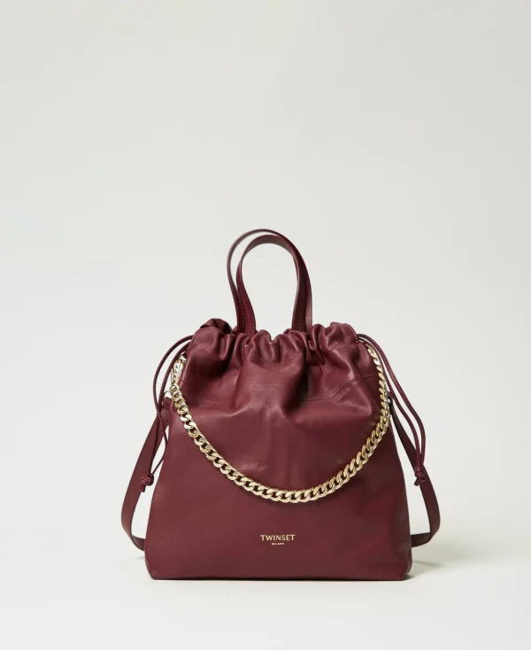 TWINSET Milano Schultertaschen | Shopper^Mittelgroßer Shopper Aus Leder Mit Tunnelzug Bordeaux