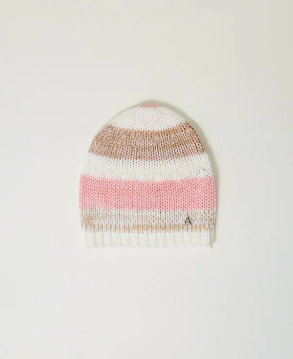 TWINSET Milano Hüte^Mütze Aus Jacquard-Strick Multicolor „Crystal Pink“-Rosa / „Cinnamon“-Braun / Weiß